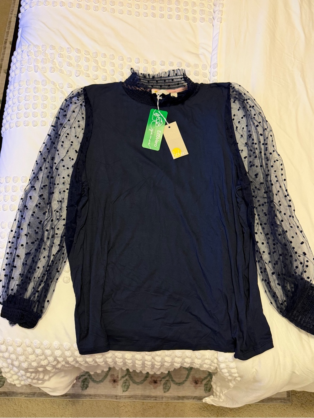 Boden Women’s Navy Sheer Polka Dot Sleeve Top. Size 16/18
